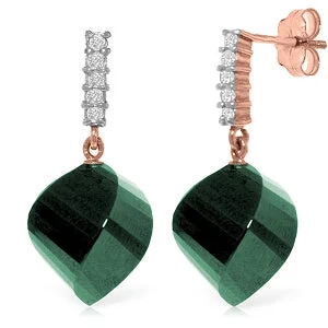 Rainbow gem earrings-14K Solid Rose Gold Diamond & Emerald Real Earrings