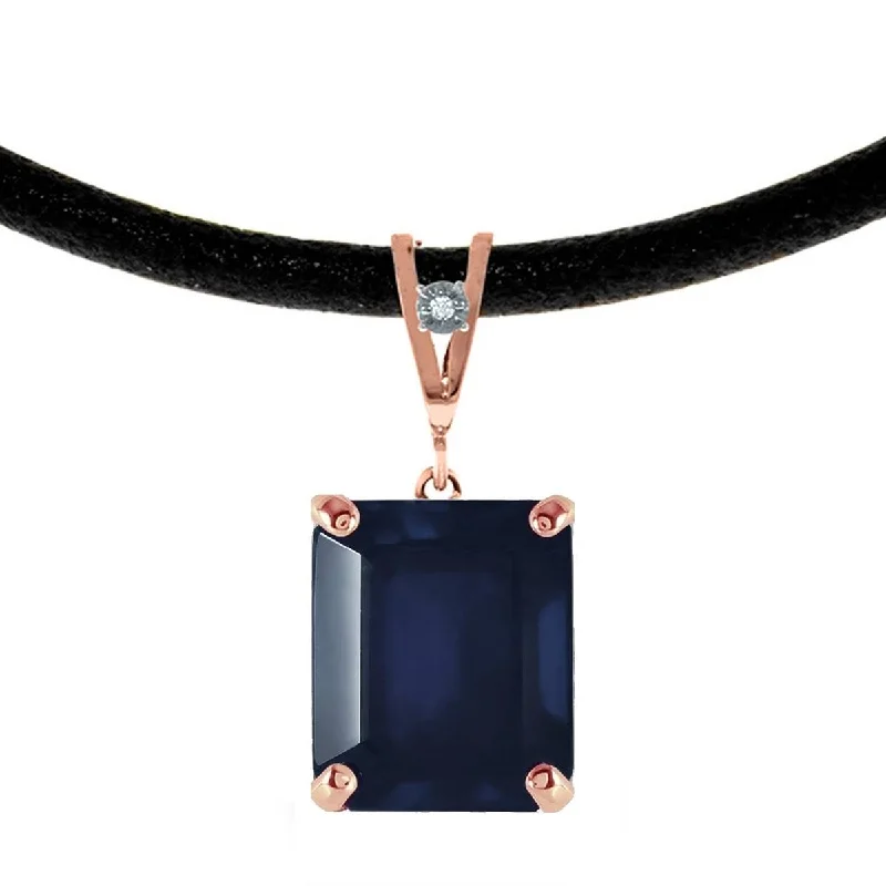 Twisted chain necklace-14K Solid Rose Gold & Leather Diamond/Sapphire Square Cut Necklace