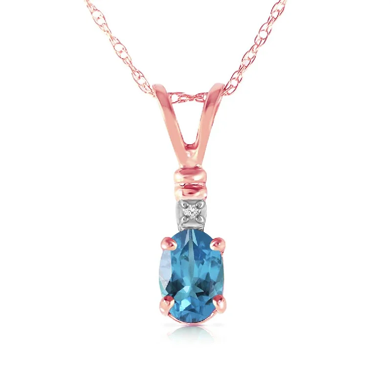 Gothic rose necklace-14K Solid Rose Gold Natural Diamond & Blue Topaz Necklace Certified