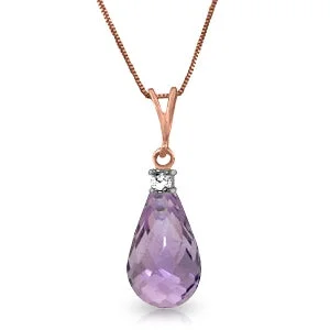 Heartbeat design necklace-14K Solid Rose Gold Natural Diamond & Purple Amethyst Necklace Jewelry