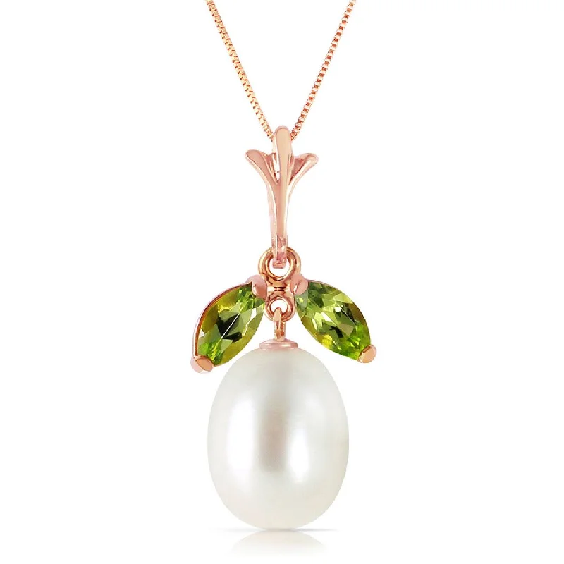 Multi-stone necklace-14K Solid Rose Gold Natural Pearl & Peridot Necklace