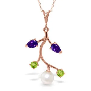 Celtic knot necklace-14K Solid Rose Gold Necklace w/ Amethyst, Peridots & Pearl