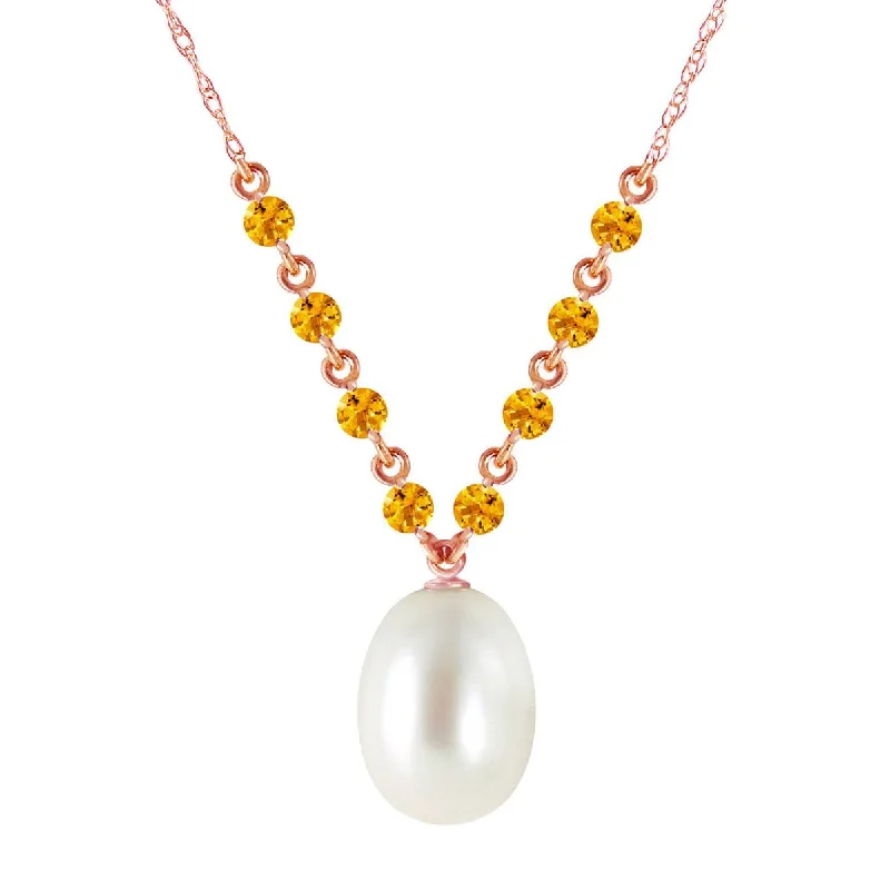 Sunburst design necklace-14K Solid Rose Gold Necklace w/ Natural Citrines & Pearl