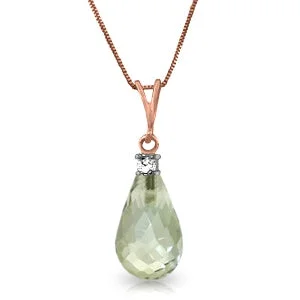 Star-shaped pendant necklace-14K Solid Rose Gold Necklace w/ Natural Diamond & Green Amethyst