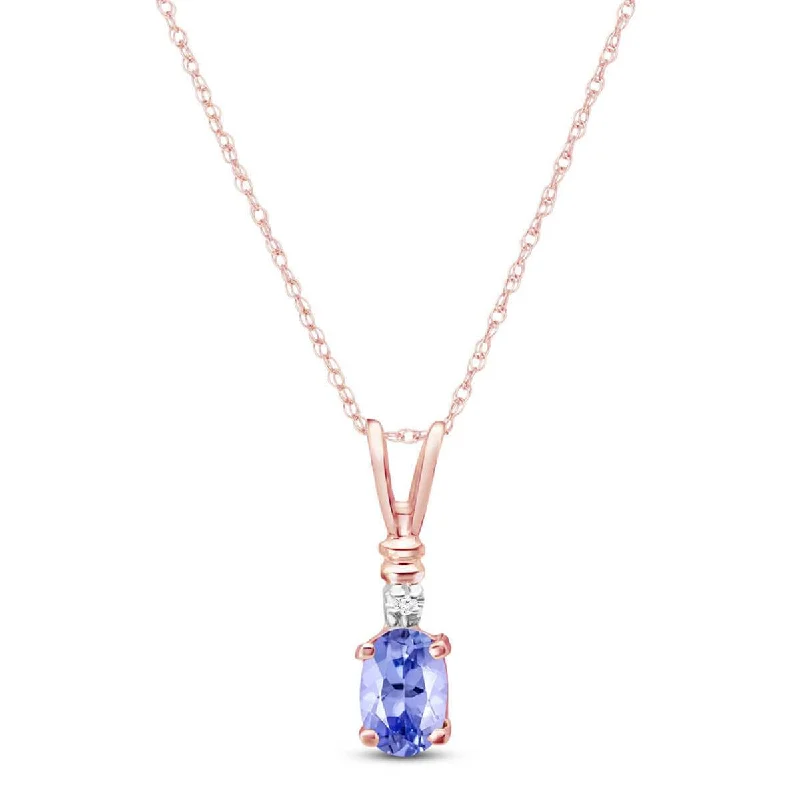 Engraved promise necklace-14K Solid Rose Gold Necklace w/ Natural Diamond & Tanzanite