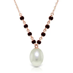 Retro style necklace-14K Solid Rose Gold Necklace w/ Natural Garnets & Pearl