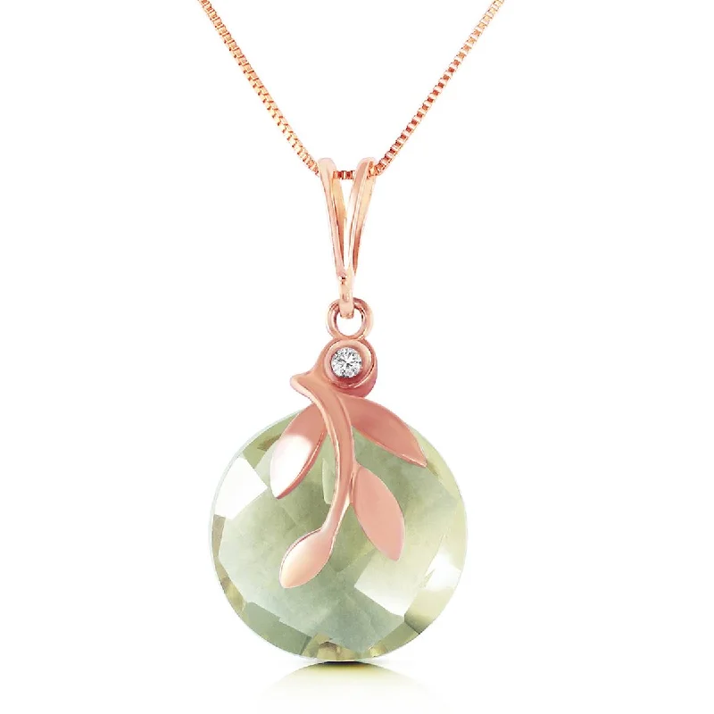 Adjustable moon necklace-14K Solid Rose Gold Necklace w/ Natural Green Amethyst & Diamond