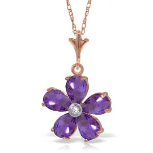 Modern minimalist necklace-14K Solid Rose Gold Necklace w/ Natural Purple Amethysts & Diamond