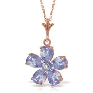 Triple layer necklace-14K Solid Rose Gold Necklace w/ Natural Tanzanites & Diamond