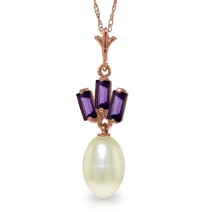 Opal gem necklace-14K Solid Rose Gold Necklace w/ Pearl & Amethysts