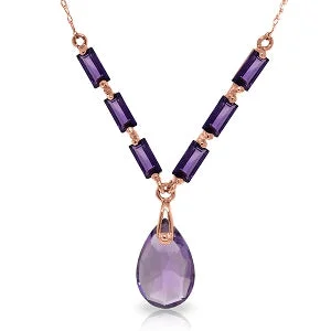 Moon phase necklace-14K Solid Rose Gold Purple Amethyst Necklace Certified Genuine Classic