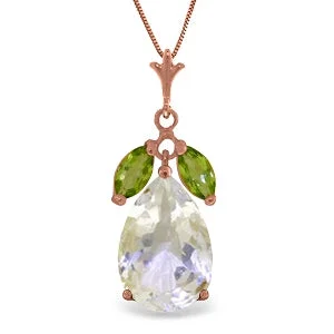 Cluster emerald necklace-14K Solid Rose Gold Rose Topaz & Peridot Necklace