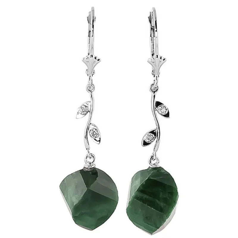 Crystal chandelier earrings-14K Solid White Gold Diamonds & Spiral Emerald Color Dyed Sapphire Earrings