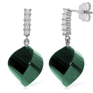 Filigree design earrings-14K Solid White Gold Earrings w/ Diamonds & Emeralds