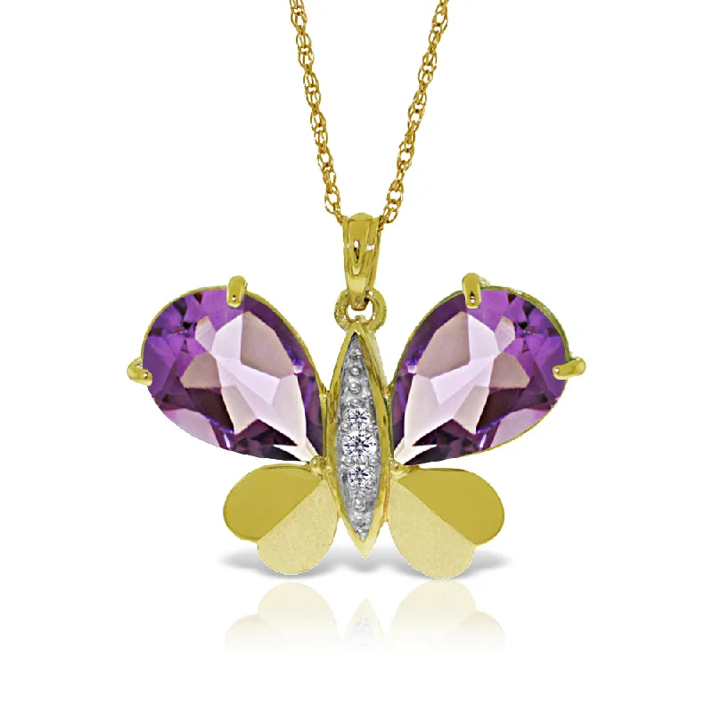 Engraved monogram necklace-14K Solid Yellow Gold Butterfly Diamond & Amethyst Necklace