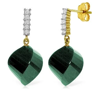 Adjustable moon earrings-14K Solid Yellow Gold Earrings w/ Diamonds & Emeralds