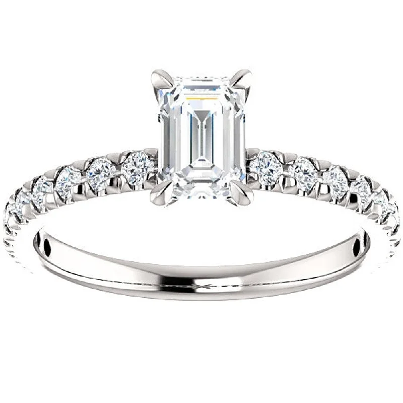 Modern minimalist ring-14k White Gold 1 1/2 Ct TDW Emerald Cut Diamond Engagement Ring Clarity Enhanced