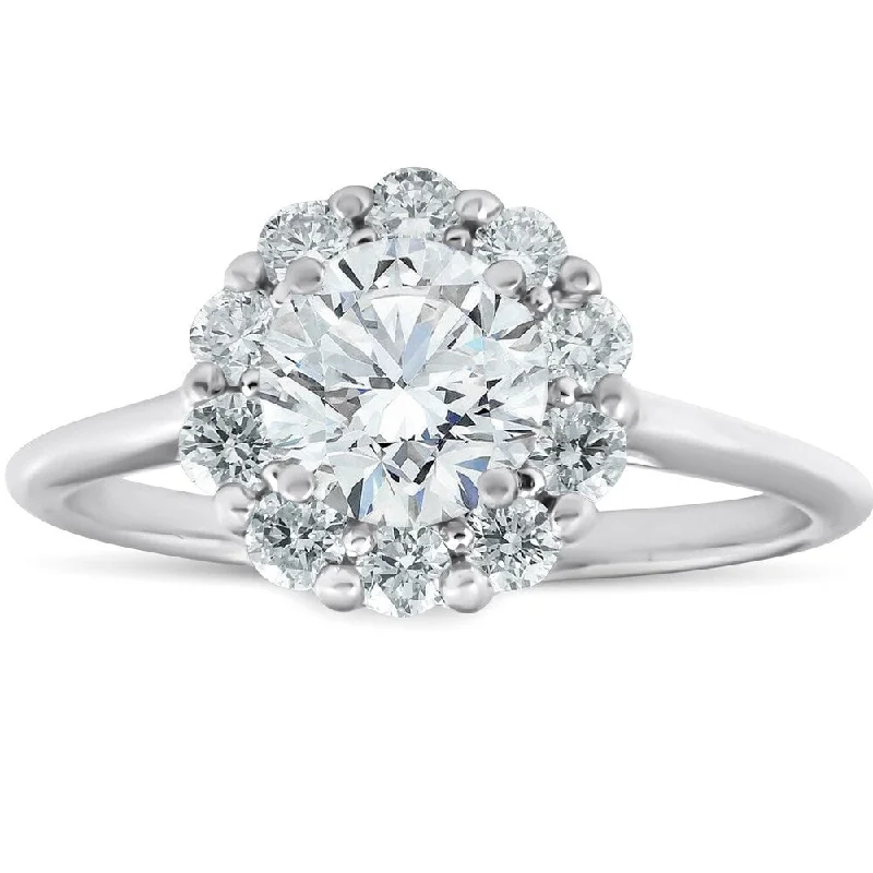 Chevron pattern ring-14k White Gold 1 1/2 Ct TDW Round Cut Halo Diamond Engagement Ring Clarity Enhanced