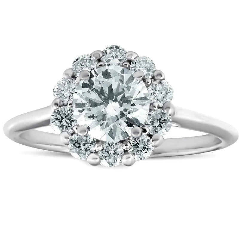 Tribal pattern ring-14k White Gold 1 1/2 Ct TDW Round Cut Halo Diamond Engagement Ring Eco Friendly Lab Grown