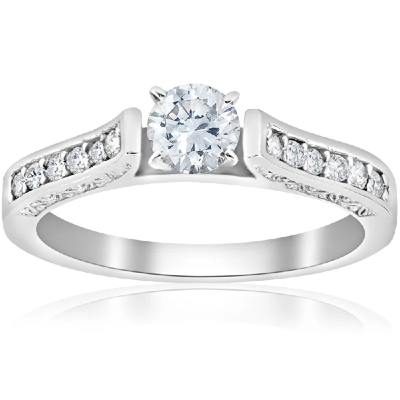 Raw crystal ring-14K White Gold 1/2 ct TDW Diamond Round Cut Engagement Ring