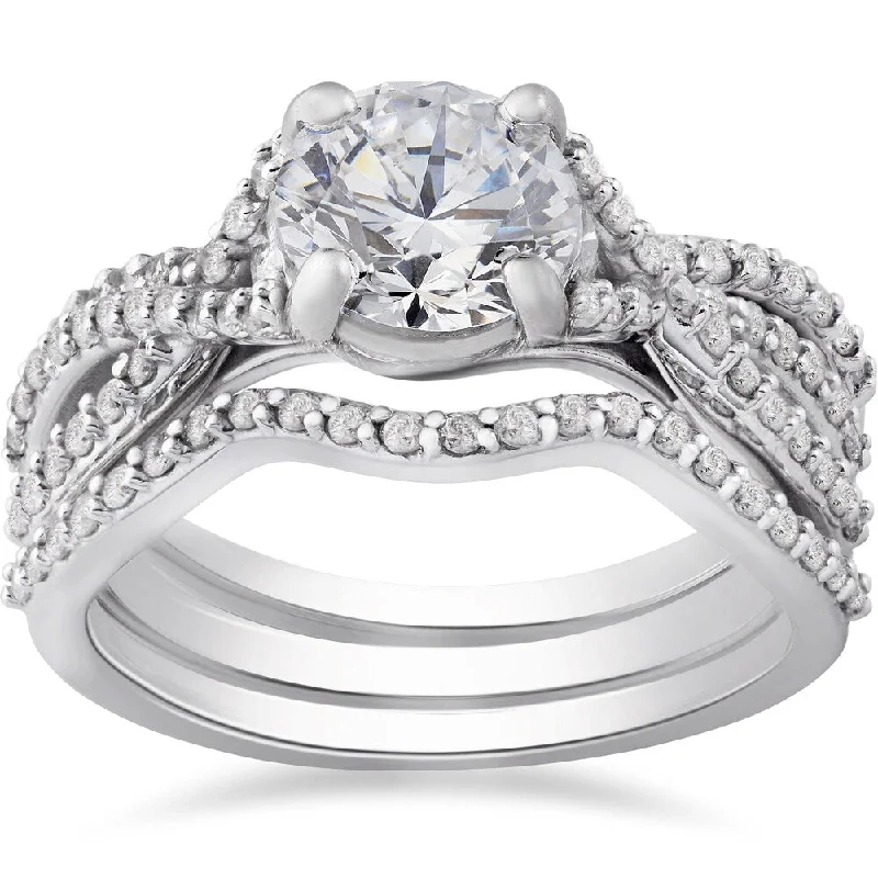 Sunflower design ring-14k White Gold 1 3/4 ct TDW Twist Diamond Engagement Ring & Matching Wedding Band Set