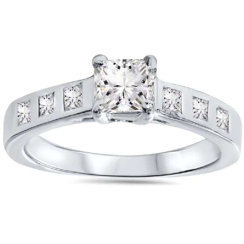 Stackable gem ring-14k White Gold 1ct TDW Diamond Princess-cut Engagement Ring