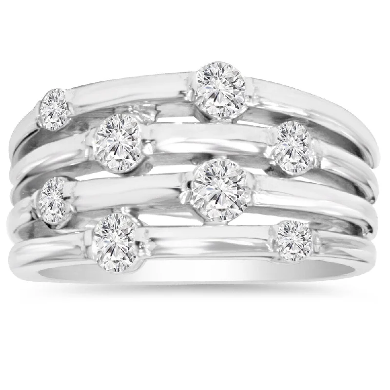 Bamboo style ring-14k White Gold 1ct TDW Journey Diamond Right Hand Ring