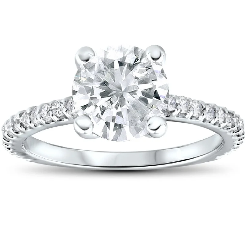 Floral cluster ring-14k White Gold 2 1/3 cttw Diamond Engagement Ring Solitaire Round Brilliant Cut Clarity Enhanced