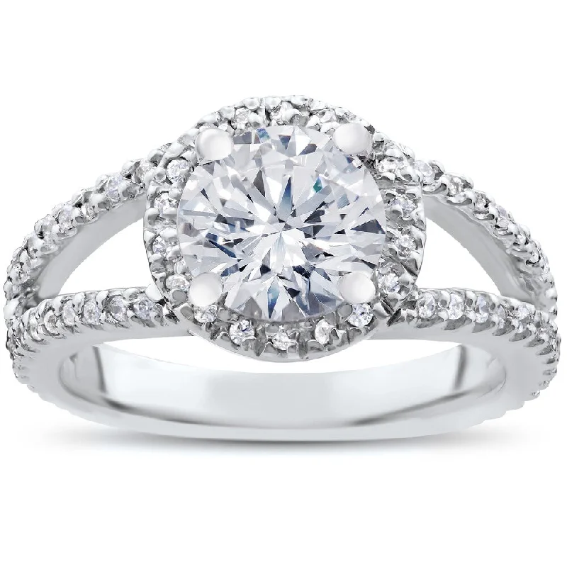 Marquise diamond ring-14k White Gold 2ct TDW Carat Clarity Enhanced Diamond Halo Engagement Ring Split Shank