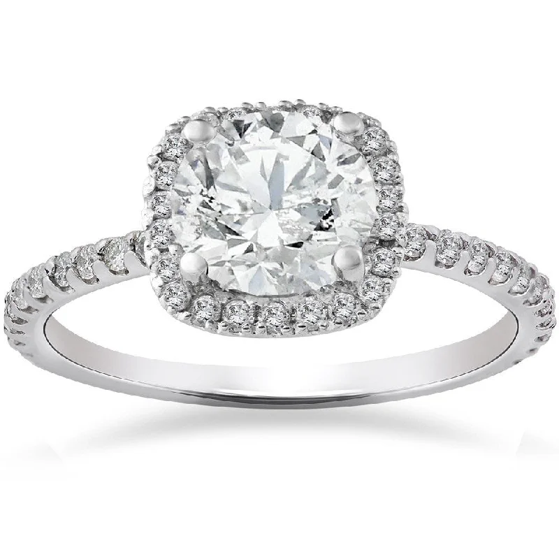 Bold zircon ring-14k White Gold 2ct TDW Cushion Halo Diamond Engagement Ring Clarity Enhanced