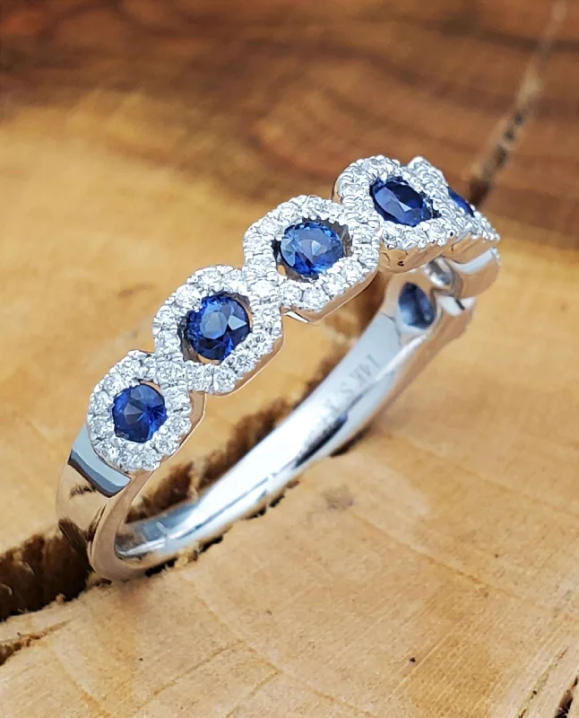 Bohemian turquoise ring-14K White Gold Blue Sapphire Diamond Band