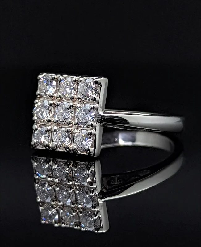 Retro style ring-14K White Gold Diamond Cluster Ring