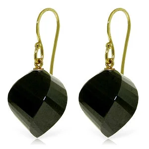 Elegant halo earrings-14K Yellow Gold Fish Hook Earrings With Natural Black Spinel