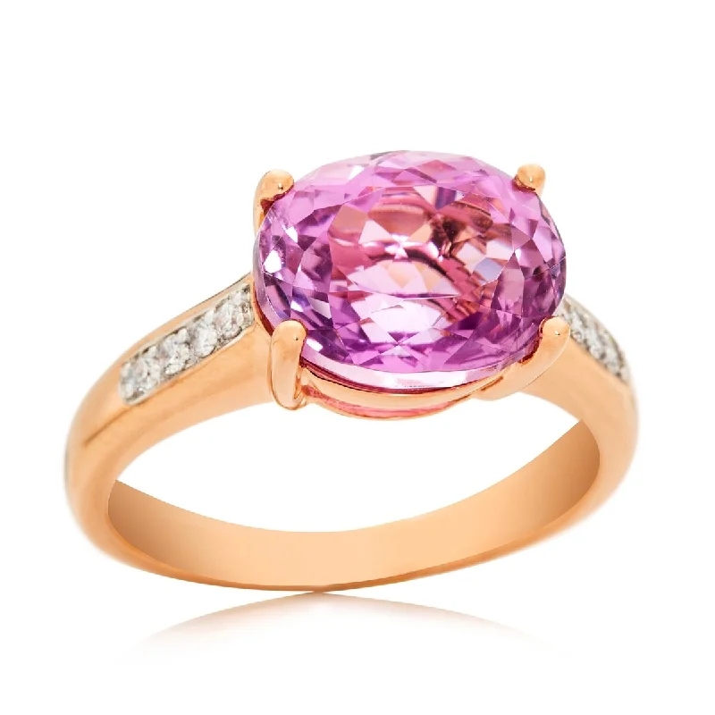 Open adjustable ring-14Kt Rose Gold Kunzite and White Natural Zircon Ring