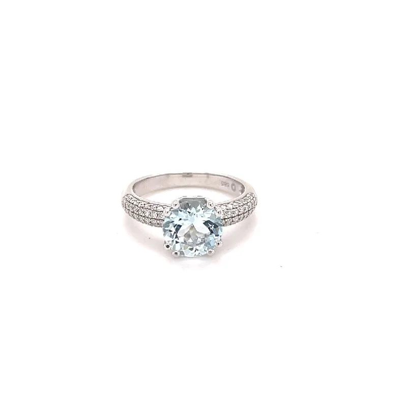 Black diamond ring-14Kt White Gold Aquamarine and Diamond Ring