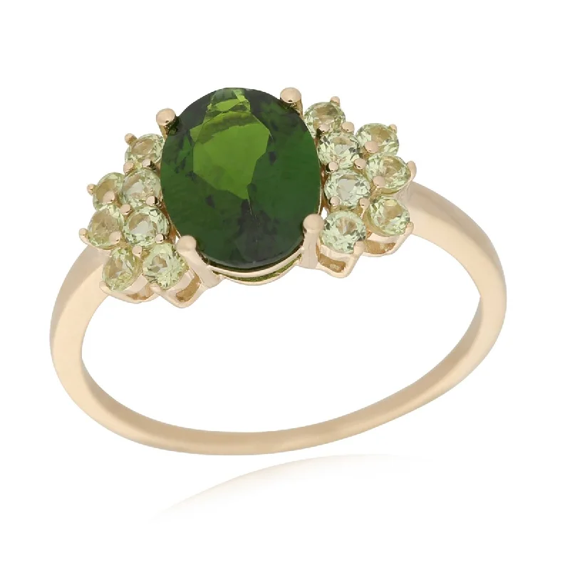 Vintage emerald engagement ring-14Kt Yellow Gold Peridot and Chrome Diopside Ring