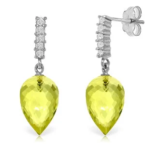 Multi-stone earrings-18.15 Carat 14K Solid White Gold Earrings Diamond Lemon Quartz