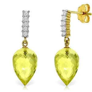 Sunflower charm earrings-18.15 Carat 14K Solid Yellow Gold Earrings Diamond Lemon Quartz