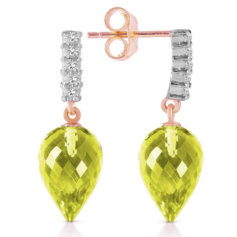 Braided gold earrings-18.18 Carat 14K Solid Rose Gold Diamond Lemon Quartz Hook Earrings