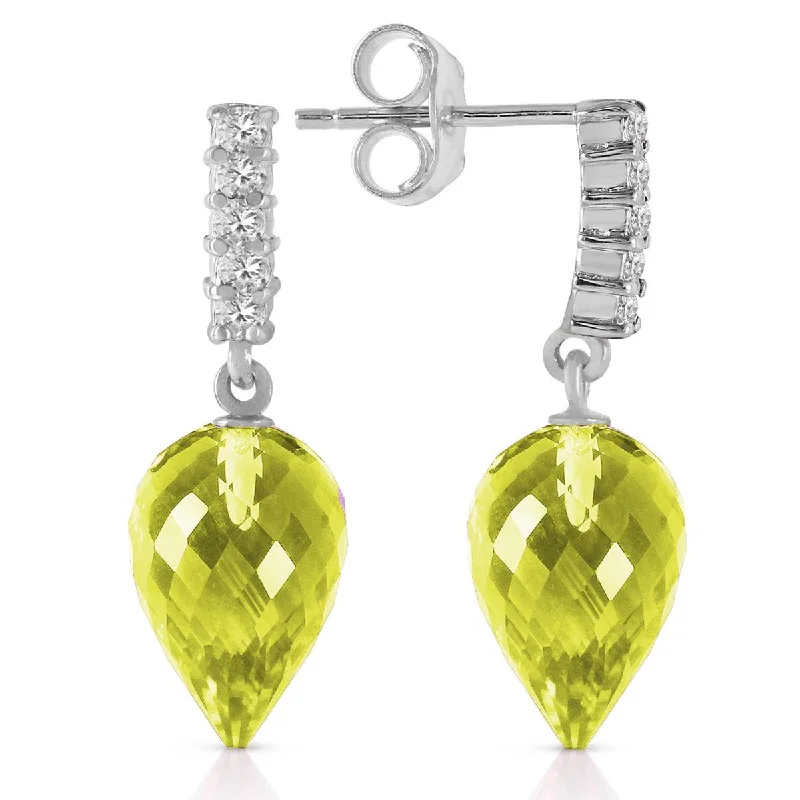 Elegant halo earrings-18.18 Carat 14K Solid White Gold Intimacy Always In Mode Lemon Quartz Earrings