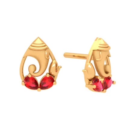 Black diamond earrings-18k  Lord Ganesha Gold Earrings For Women With Red Gemstones