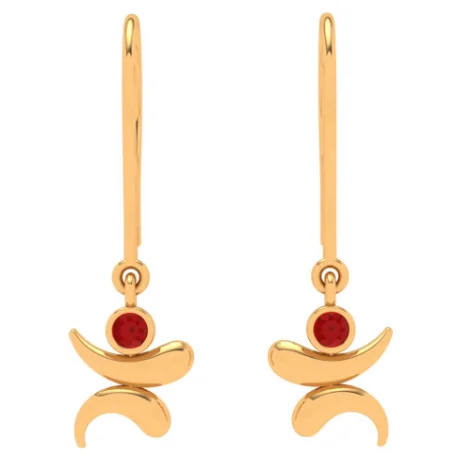 Braided gold earrings-18k Premium Quality Lord Ganesha Gold Earrings With Red Gemstone