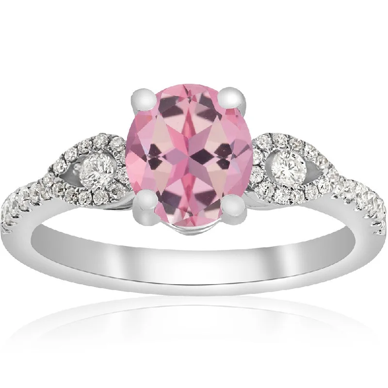 Custom engraved wedding ring-18K White Gold 1 3/4 ct TW Oval Pink Sapphire & Diamond Micro Pave Ring 18K White Gold (F-G,VVS1-VVS2)