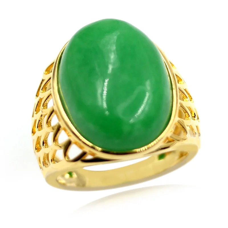 Star-shaped ring-18k Yellow Gold Over Sterling Silver Dyed Green Jade Gemstone Solitaire Ring