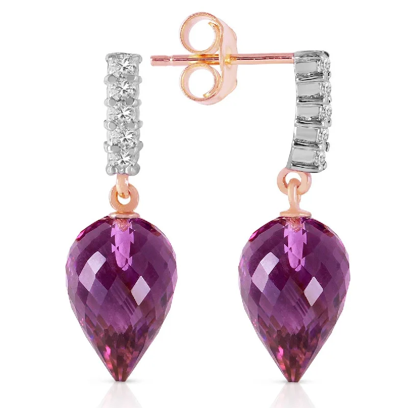 Oxidized silver earrings-19.15 Carat 14K Solid Rose Gold Earrings Diamond Amethyst