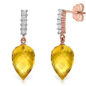 Adjustable moon earrings-19.15 Carat 14K Solid Rose Gold Earrings Diamond Citrine