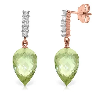 Victorian style earrings-19.15 Carat 14K Solid Rose Gold Earrings Diamond Green Amethyst