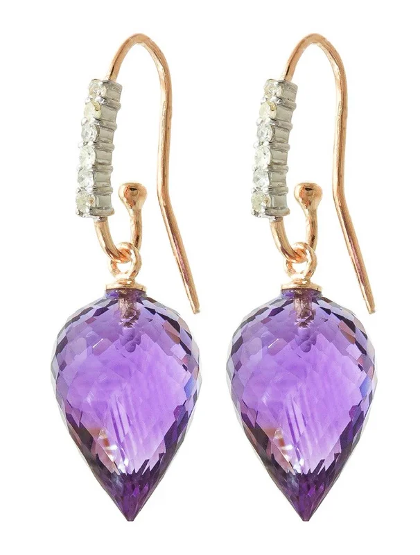 Rough stone earrings-19.18 Carat 14K Solid Rose Gold Diamond Pointy Amethyst Earrings