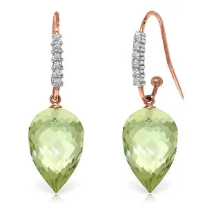 Hexagonal gem earrings-19.19 Carat 14K Solid Rose Gold Diamond Green Amethyst Hook Earrings