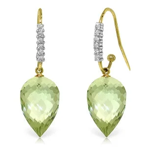 Knotted love earrings-19.19 Carat 14K Solid Yellow Gold Finesse Green Amethyst Diamond Earrings